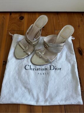 Dior Metallic Gold Leather Slide Mules with Logo Accent